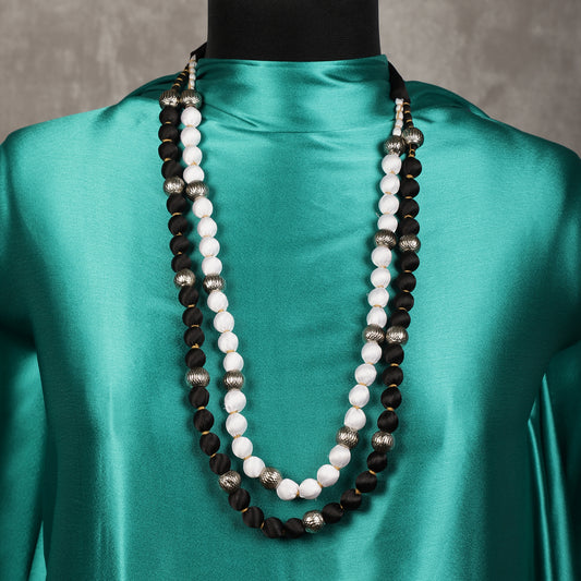 2 layer fabric beaded necklace in satin