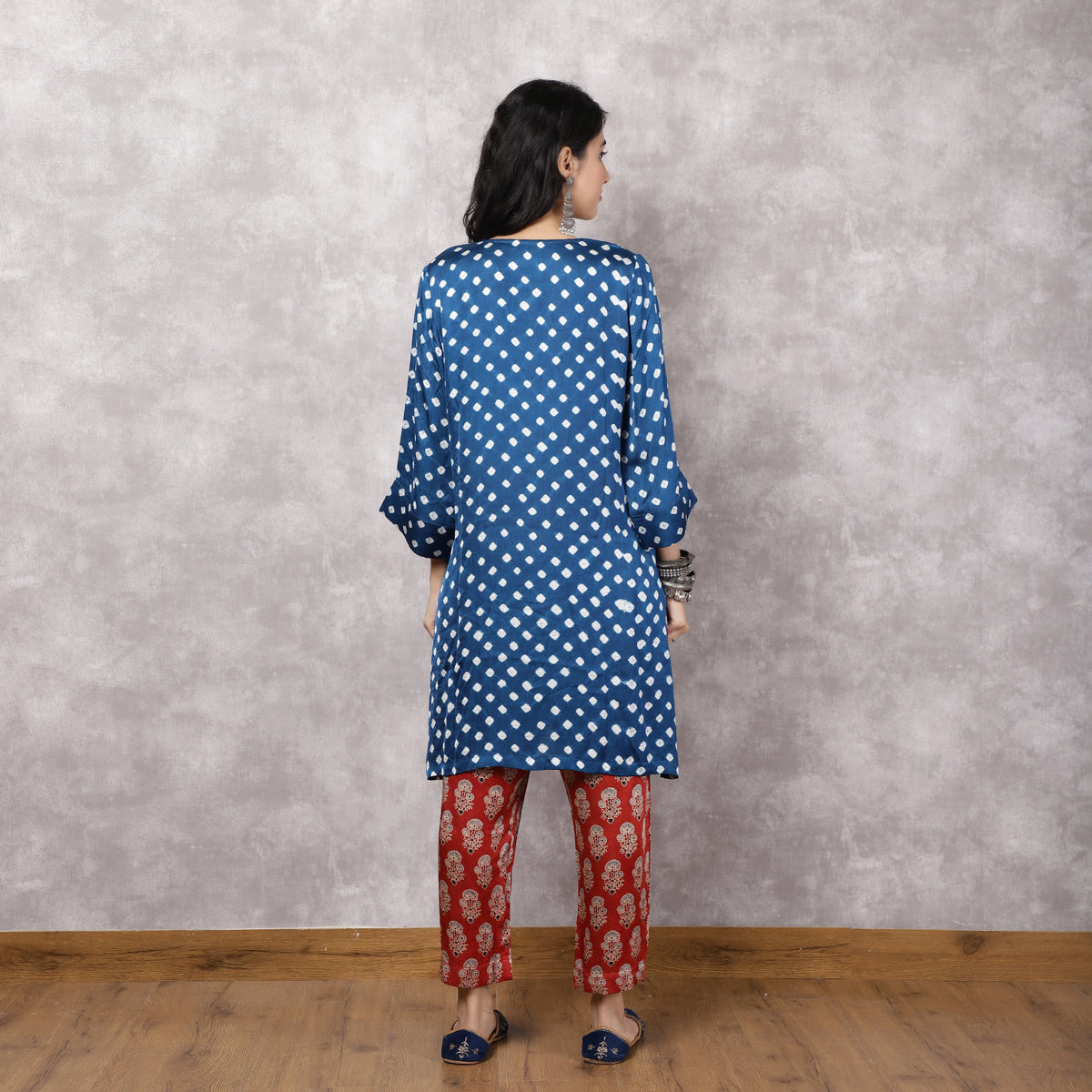 Blue Bandhani Patchwork Yoke kurta