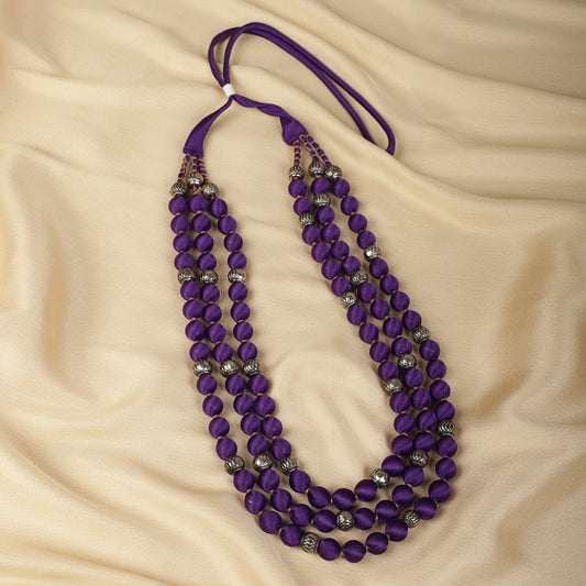 3 layer fabric beaded necklace in satin
