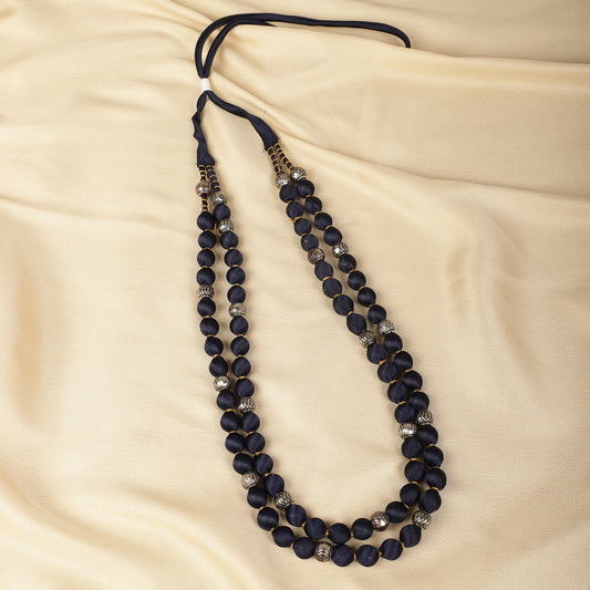 2 layer fabric beaded necklace in satin