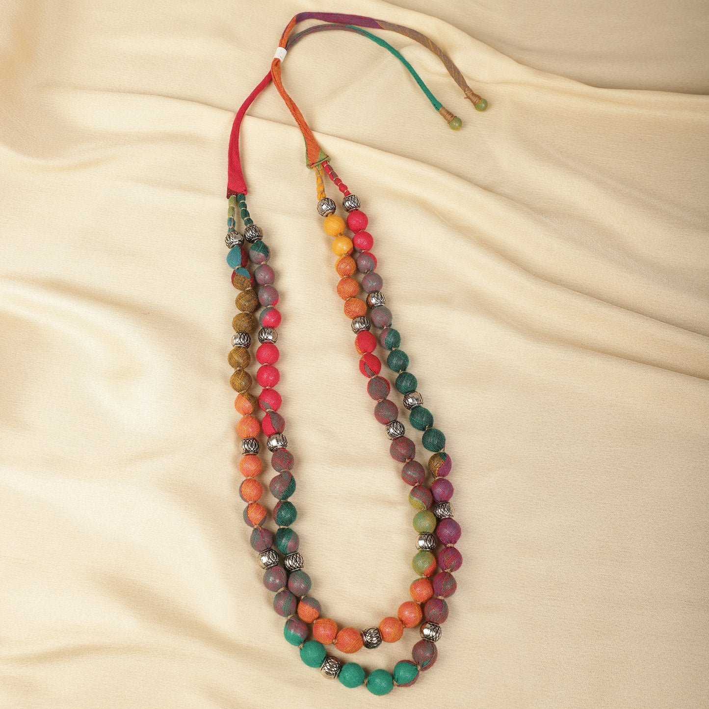 2 layer fabric beaded necklace in cotton