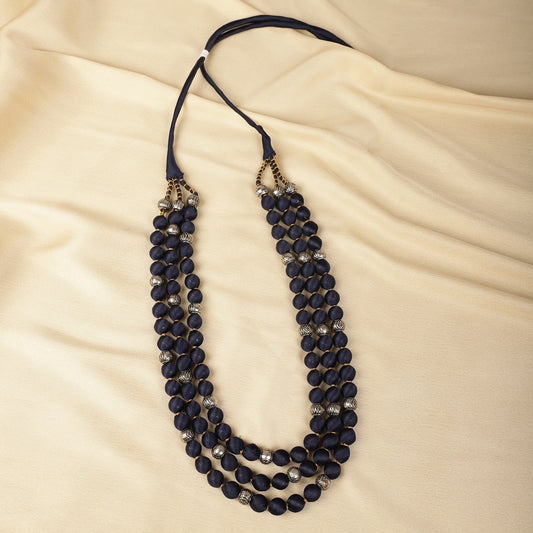 3 layer fabric beaded necklace in satin