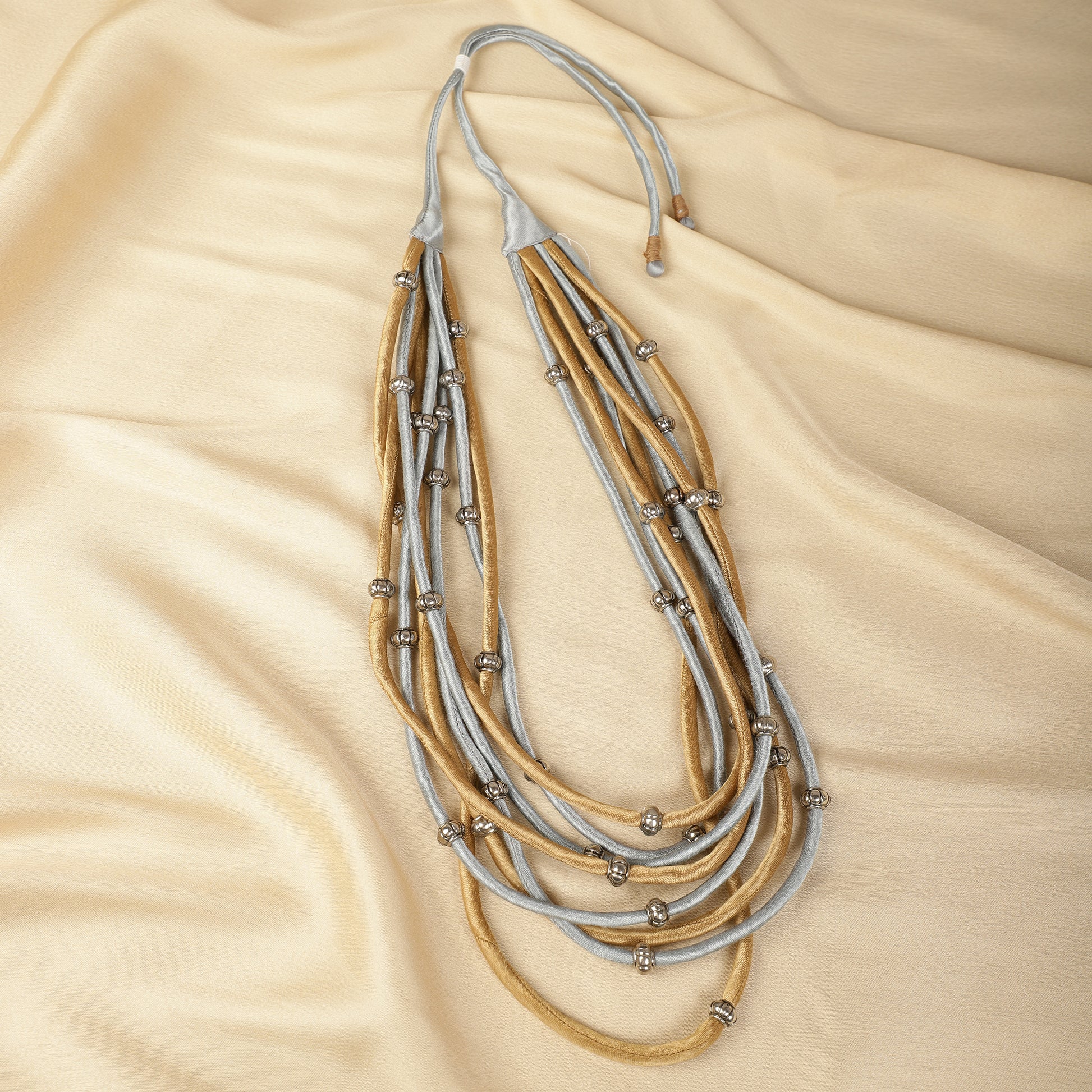 Silver and gold mashru necklace close-up - Spring Soul