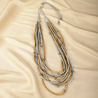 Silver and gold mashru necklace close-up - Spring Soul