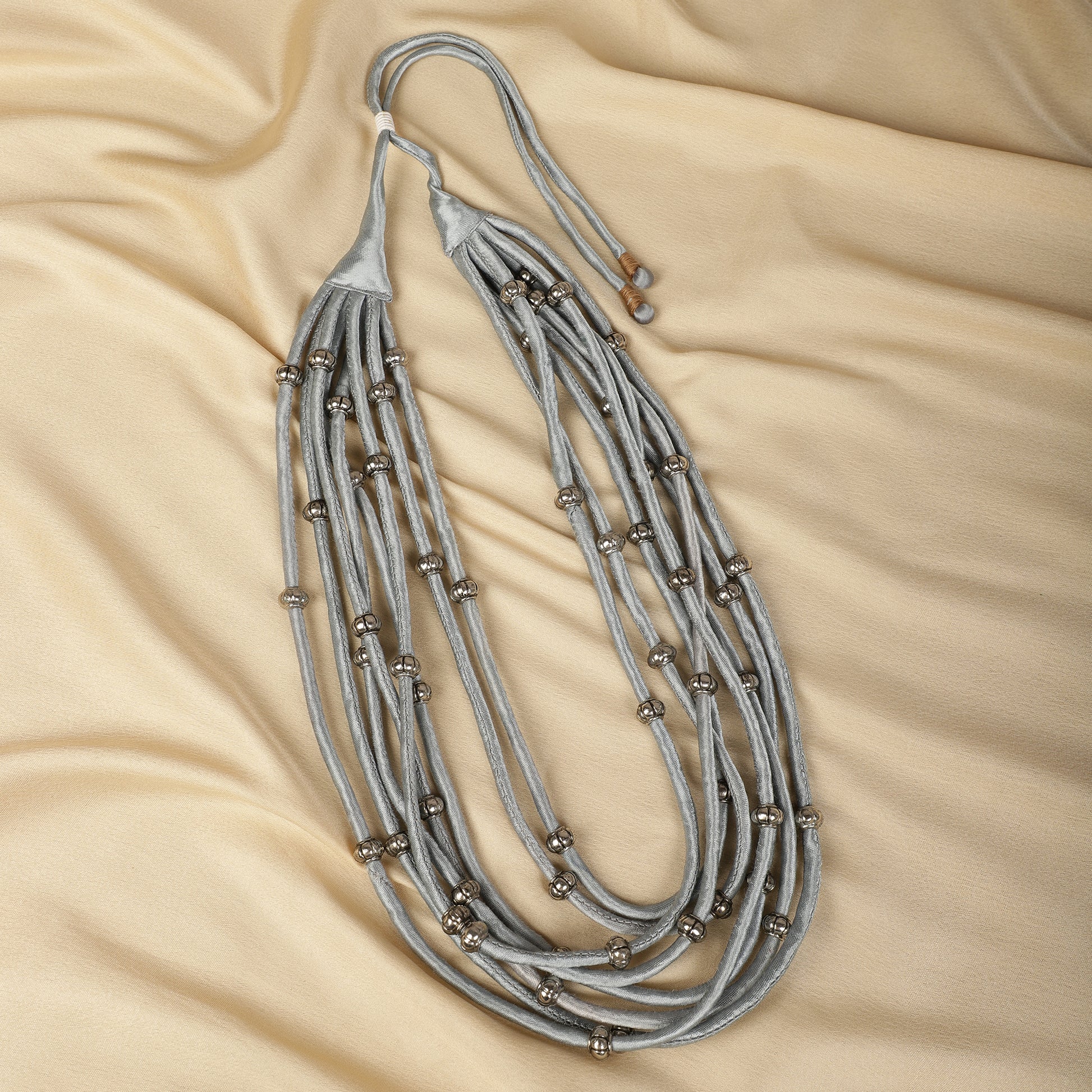 Silver mashru beaded necklace close-up - Spring Soul