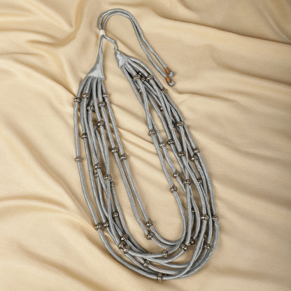 Silver mashru beaded necklace close-up - Spring Soul