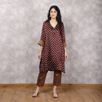 Brown Bandhani Hand Embroidered Suit Set