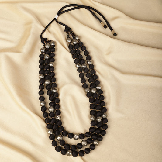 3 layer fabric beaded necklace in modal