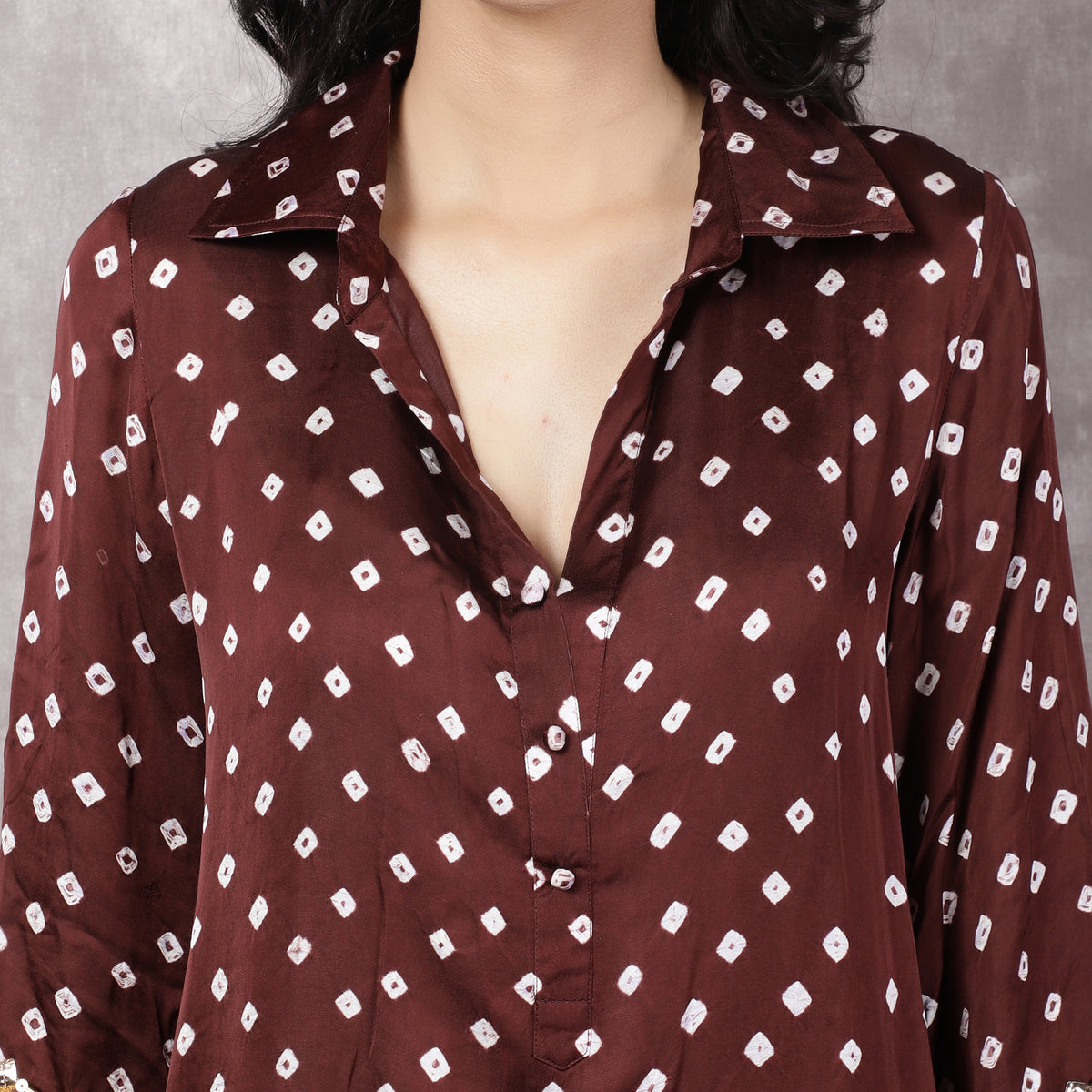 Brown Bandhani Hand Embroidered kurta