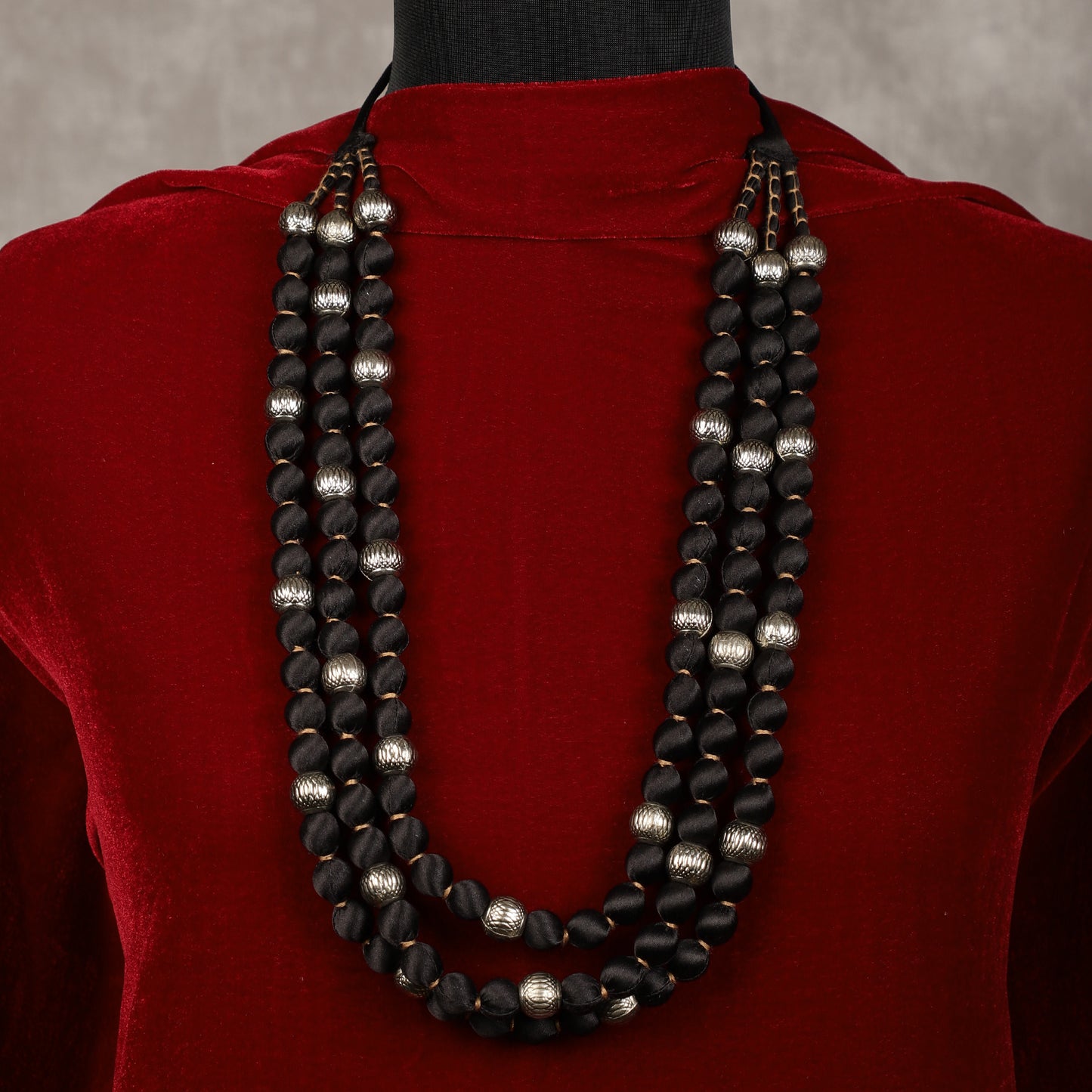 3 layer fabric beaded necklace in modal