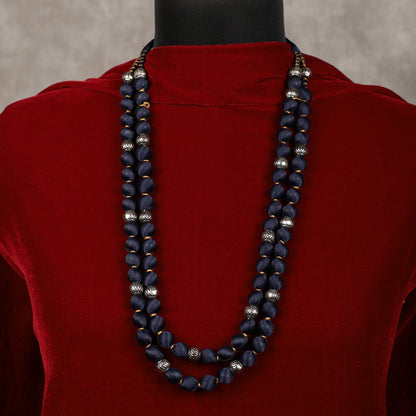 Navy blue satin necklace close-up - Spring Soul
