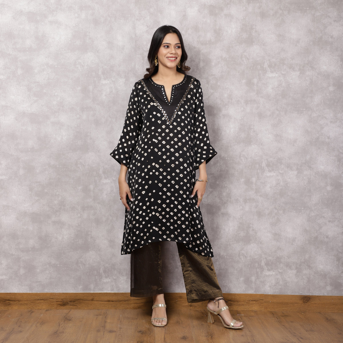 Black Bandhani Mirrorwork Suit Set