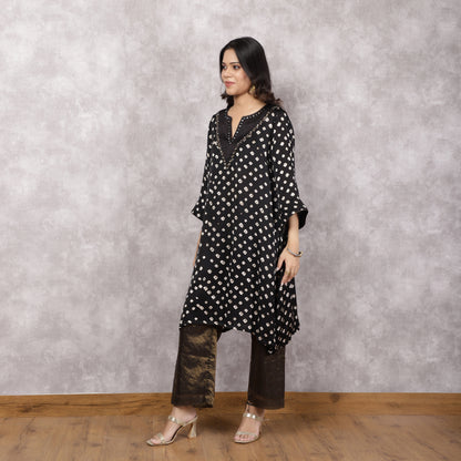 Black Bandhani Mirrorwork Suit Set