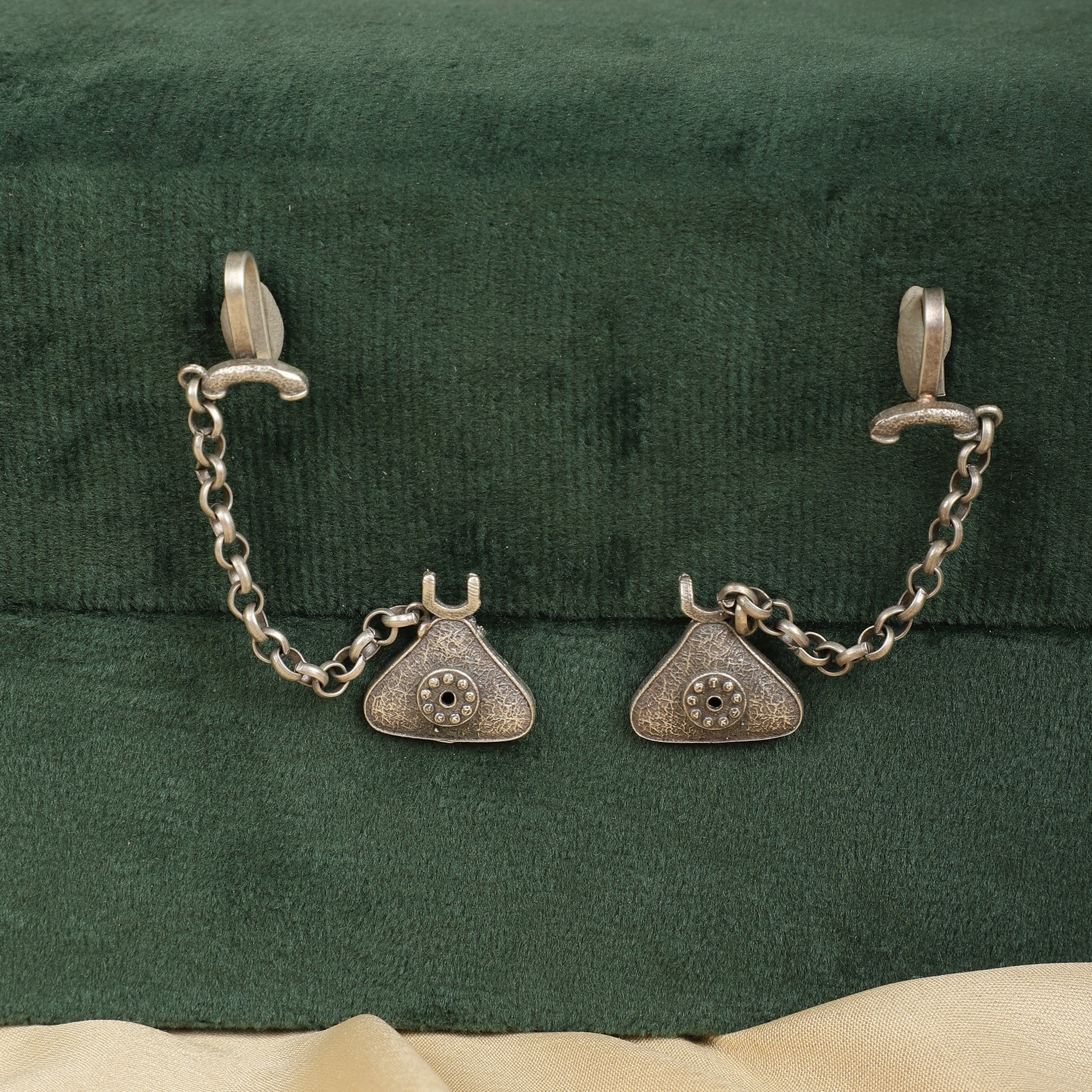 Silva Sutra Filigree Jhumka Earrings - Green Stone - Spring Soul