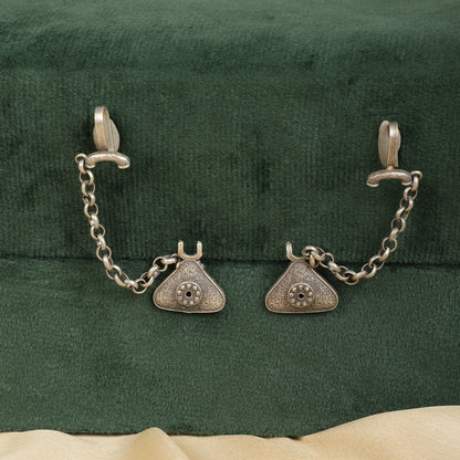 Silva Sutra Filigree Jhumka Earrings - Green Stone - Spring Soul