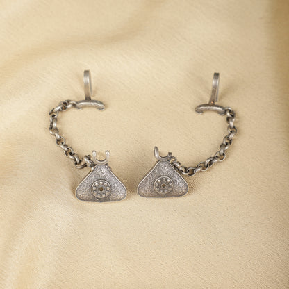 Silva Sutra Filigree Jhumka Earrings - Green Stone Close-up - Spring Soul