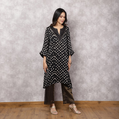Black Bandhani Mirrorwork Suit Set