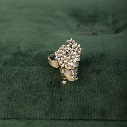 Oxidized Floral Goddess Ring