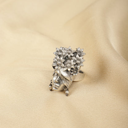 Oxidized floral goddess ring detail - Spring Soul