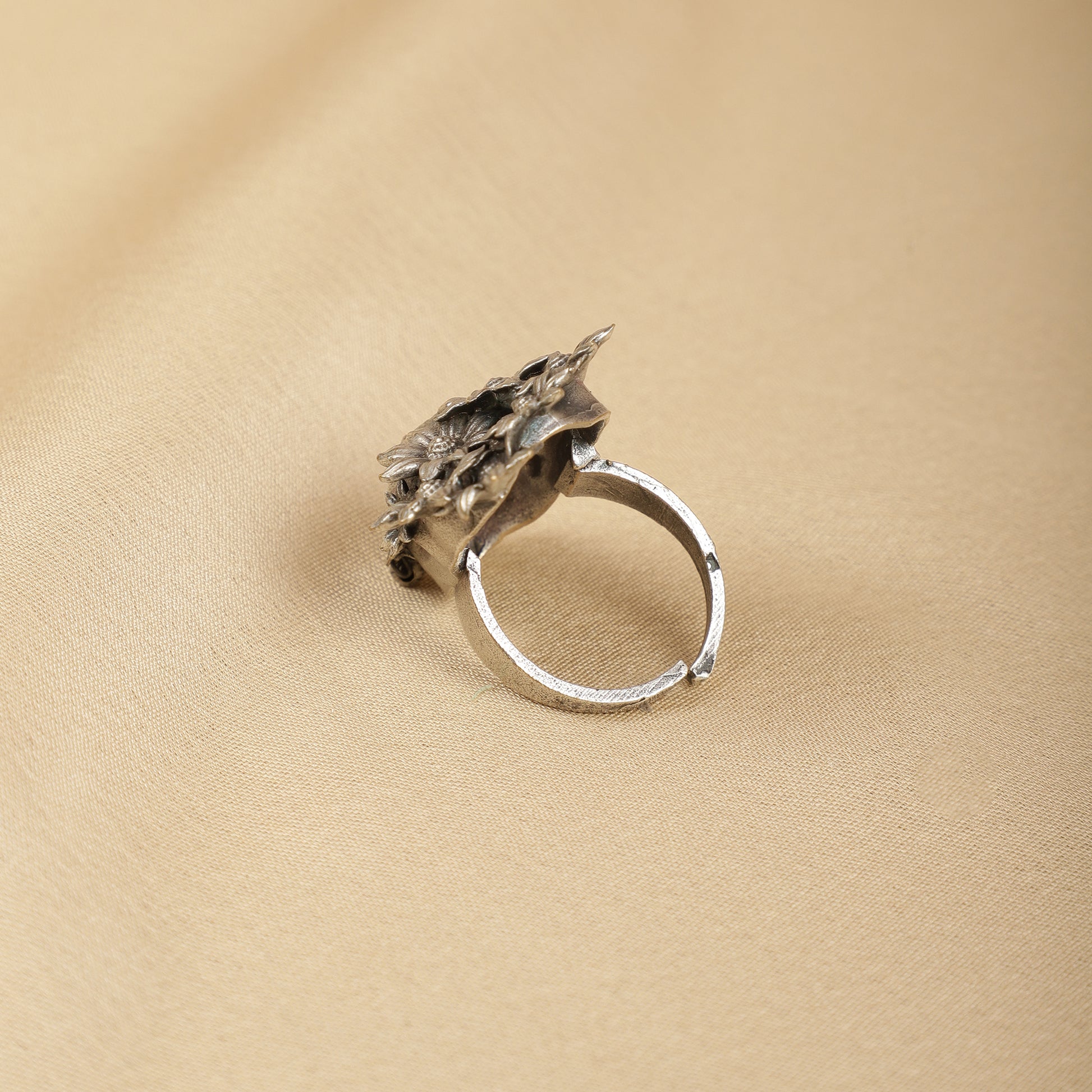 Oxidized floral goddess ring worn - Spring Soul