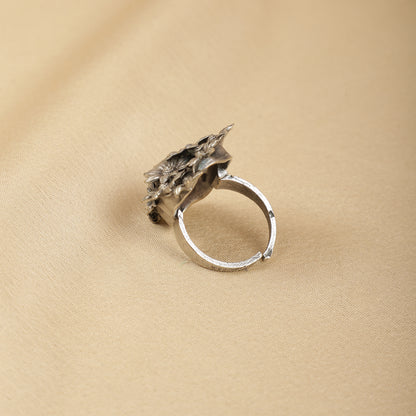 Oxidized floral goddess ring worn - Spring Soul