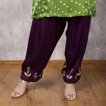 Multicolor Bandhani and Ajrakh Hand Embroidered Suit Set with Dupatta