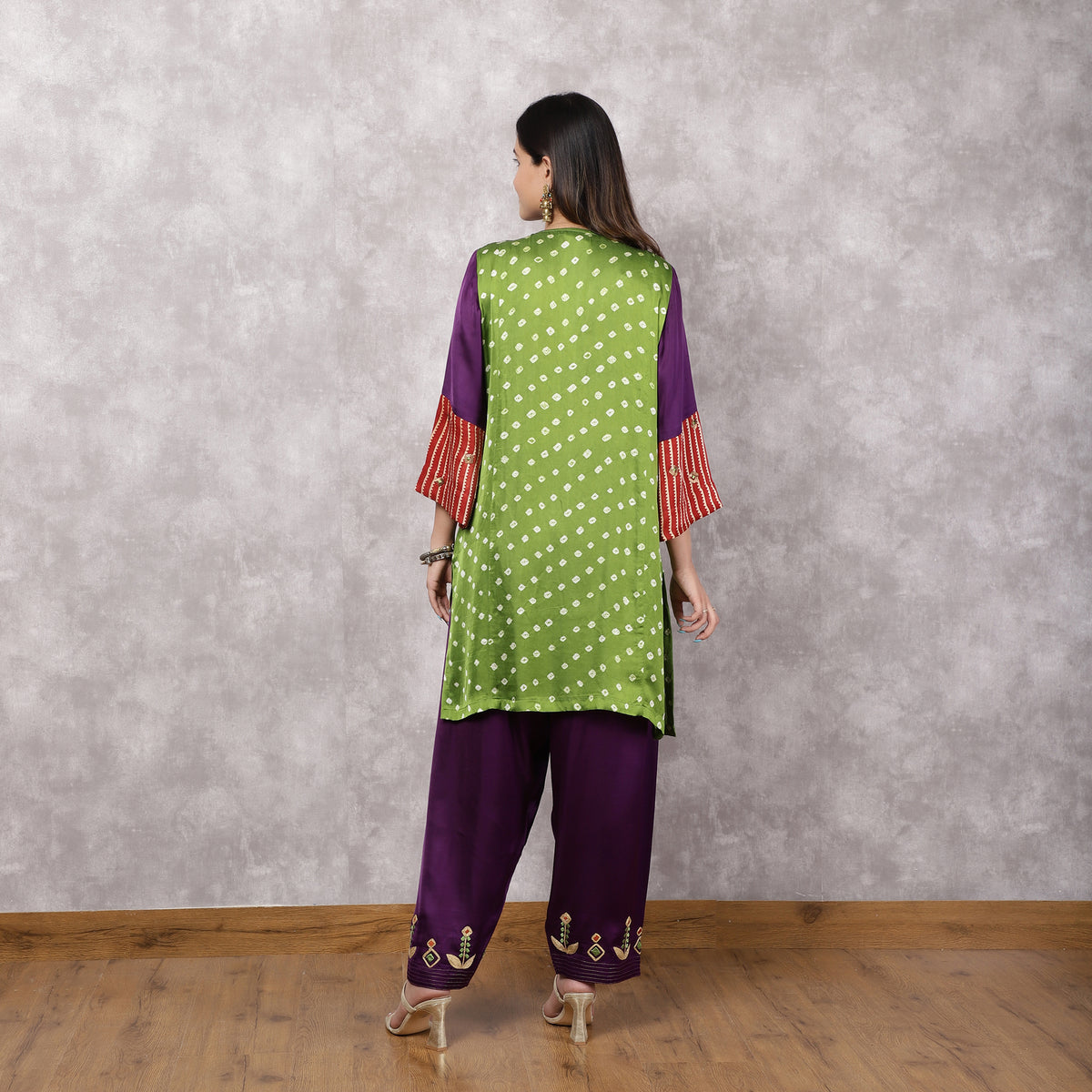 Multicolor Bandhani and Ajrakh Hand Embroidered Suit Set