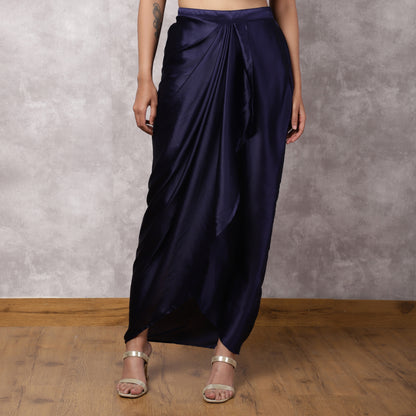 Navy Blue Brocade Top with Satin Skirt