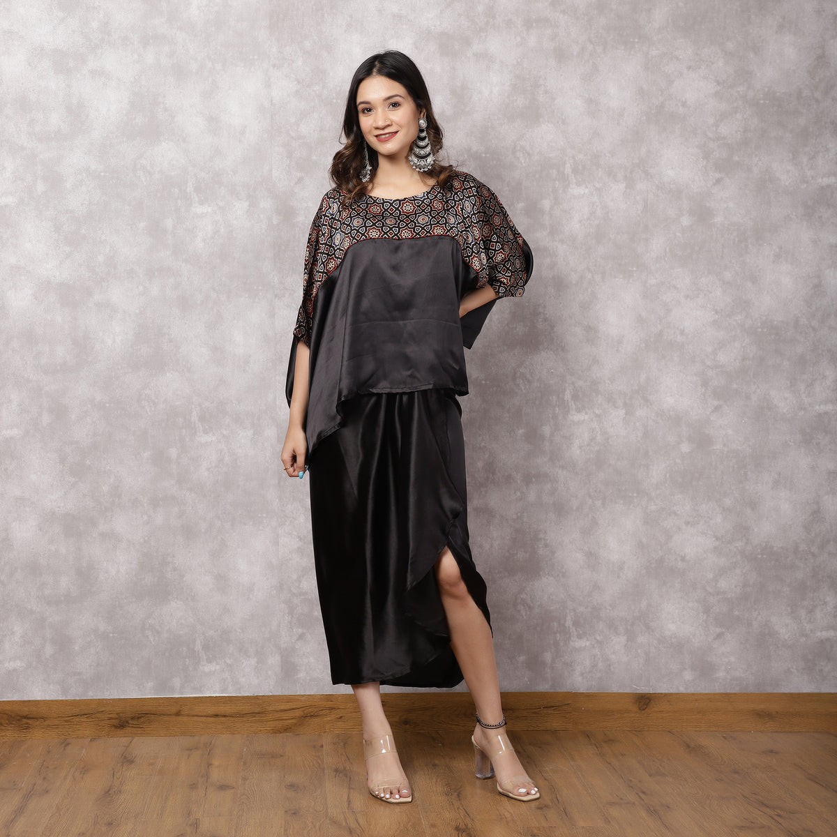 Black Satin Kaftan Top