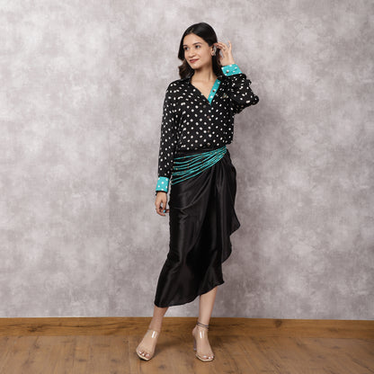 Black Bandhani Shirt & Draped Skirt Set