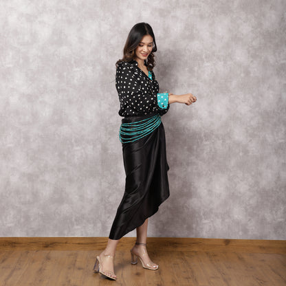 Black Bandhani Shirt & Draped Skirt Set