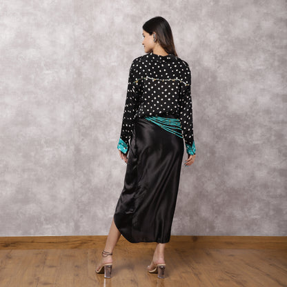 Black Bandhani Shirt & Draped Skirt Set