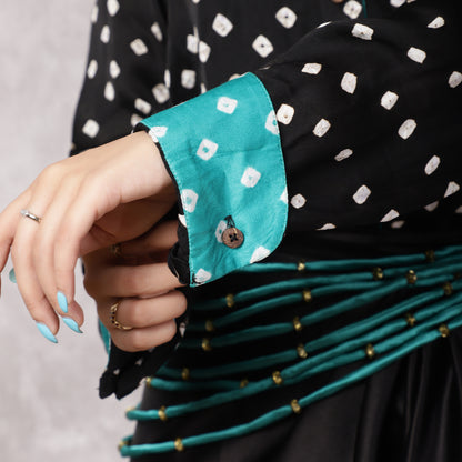 Black Bandhani Shirt & Draped Skirt Set