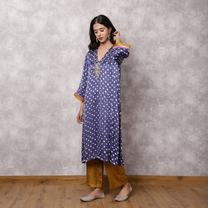 Grey Bandhani Hand Embroidered Suit Set