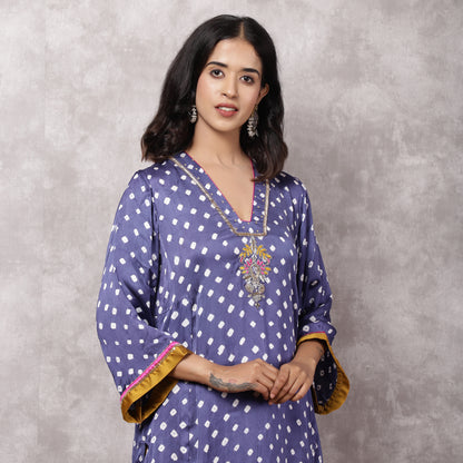 Grey Bandhani Hand Embroidered Suit Set with Dupatta