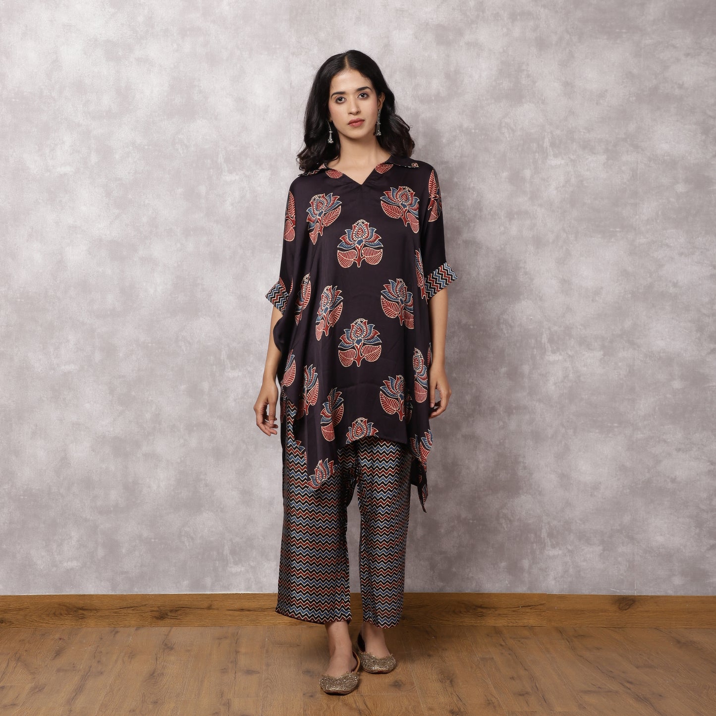 Black Ajrakh Modal Kaftan Kurta Set
