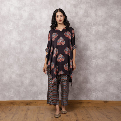 Black Ajrakh Modal Kaftan Kurta Set