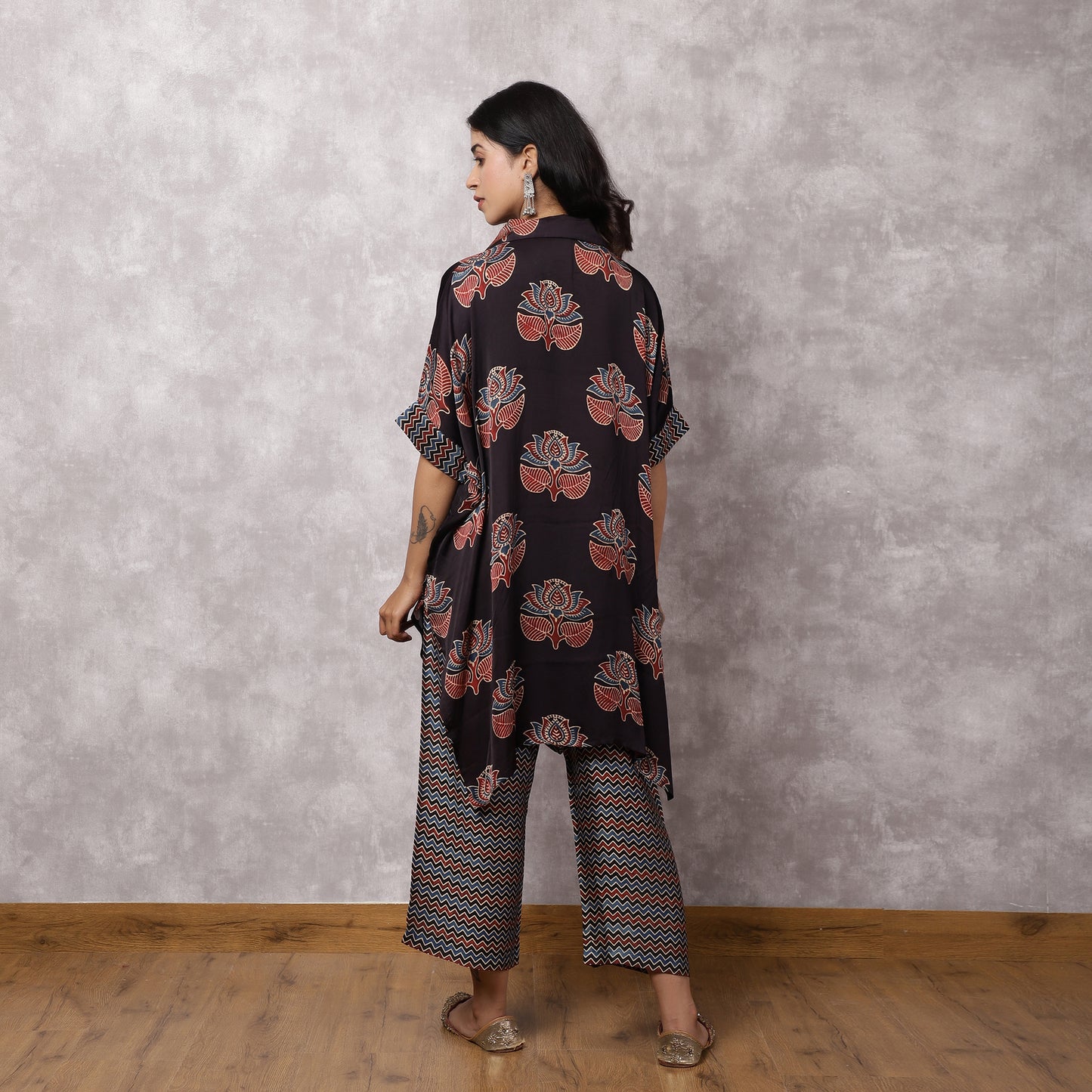 Black Ajrakh Modal Kaftan Kurta Set