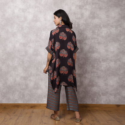 Black Ajrakh Modal Kaftan Kurta Set