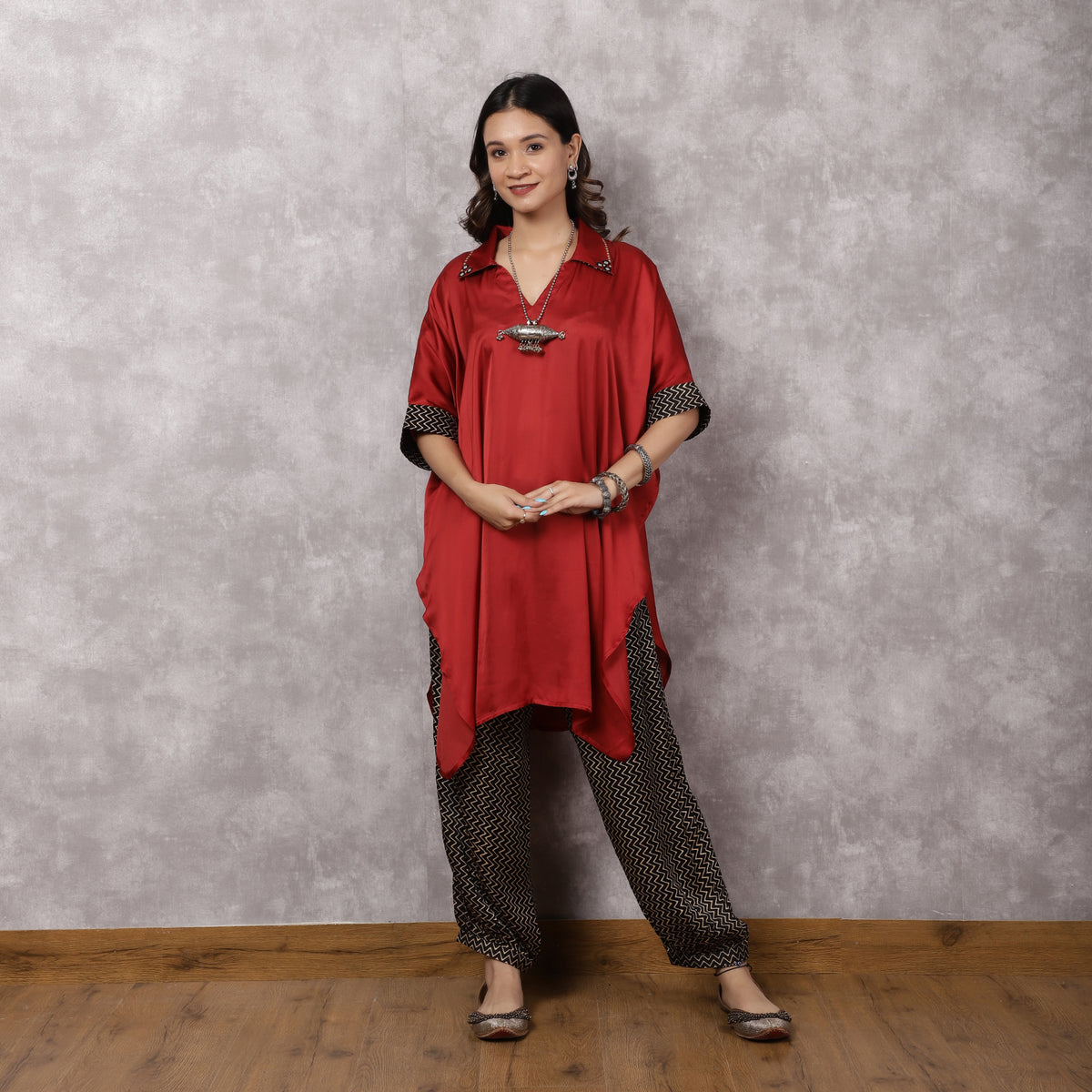 Rust Red Modal Kaftan Kurta Set