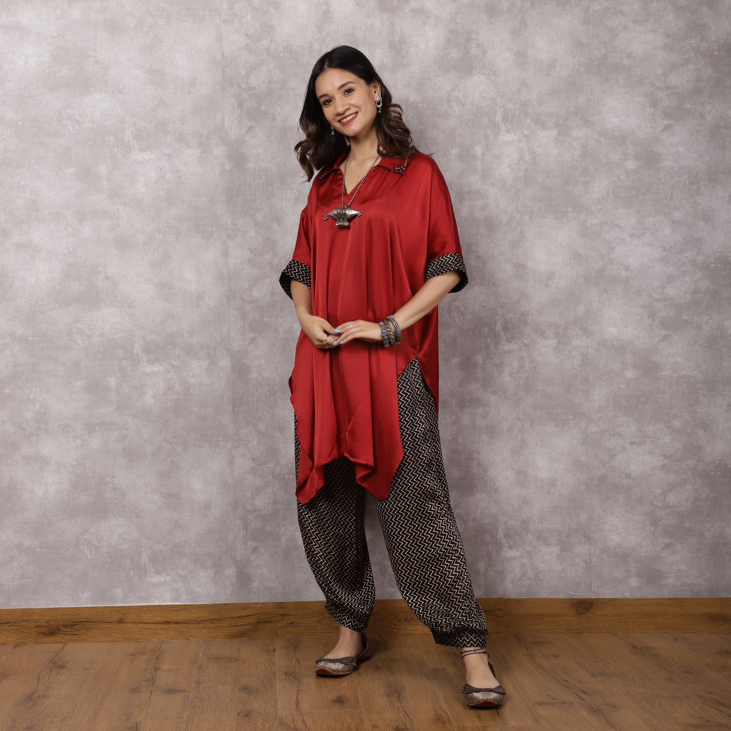 Rust Red Modal Kaftan Kurta Set