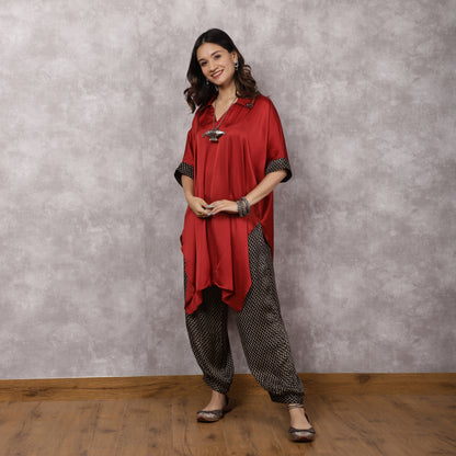 Rust Red Modal Kaftan Kurta Set