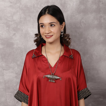 Rust Red Modal Kaftan Kurta Set