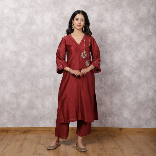 Maroon Chandbali Silk Chanderi Suit Set