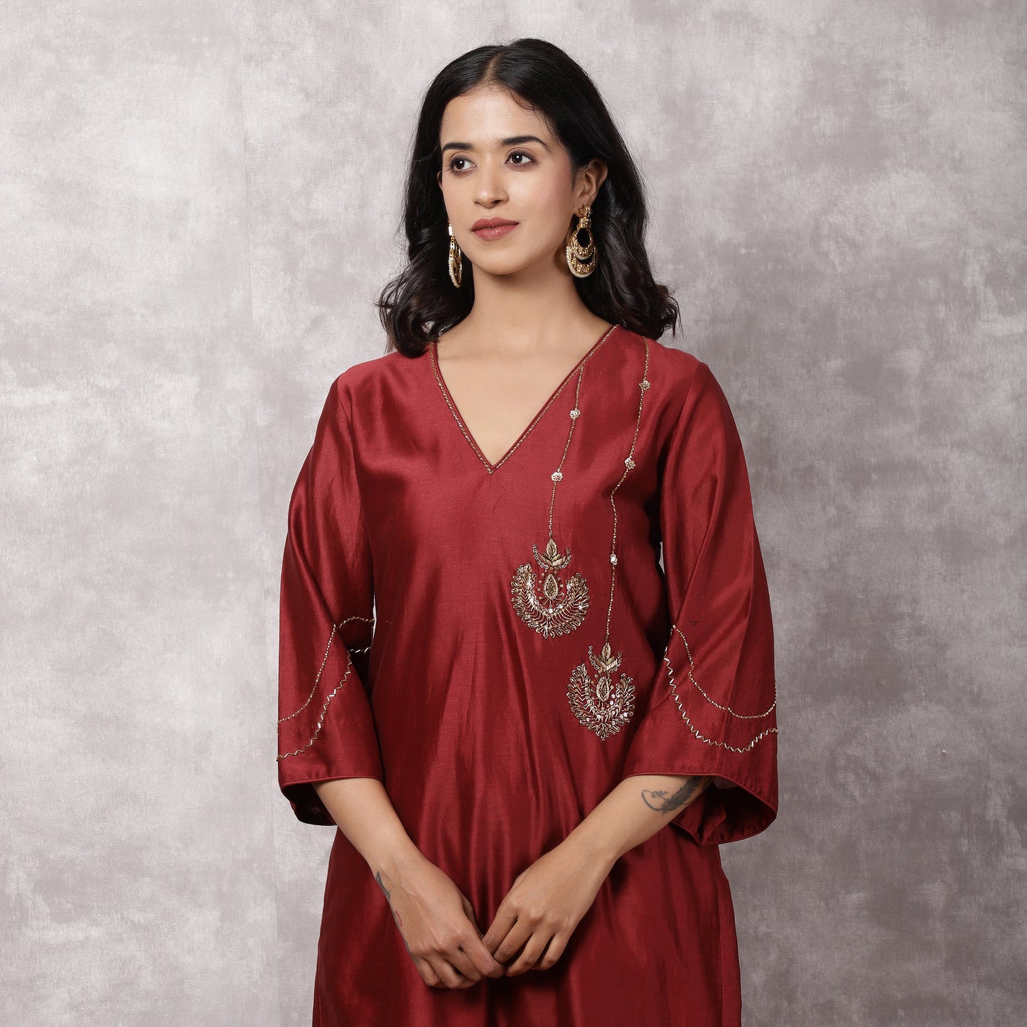 Maroon Chandbali Silk Chanderi Suit Set