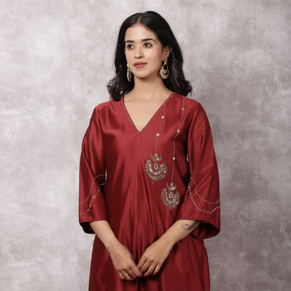 Maroon Chandbali Silk Chanderi Suit Set