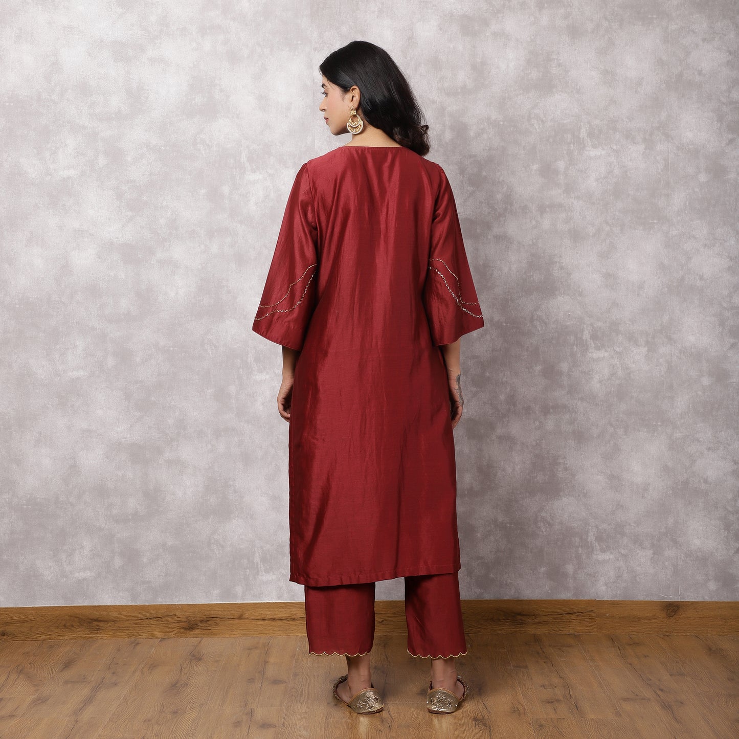 Maroon Chandbali Silk Chanderi Suit Set