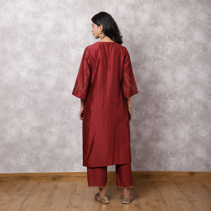 Maroon Chandbali Silk Chanderi Suit Set