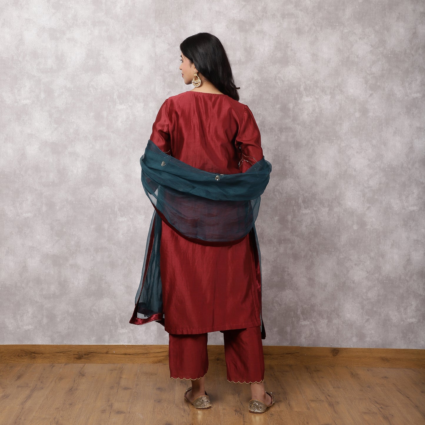 Maroon Chandbali Silk Chanderi Suit Set with dupatta