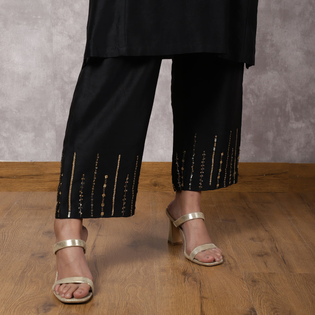 Black Silk Chanderi Hand Embroidered Kurta Set